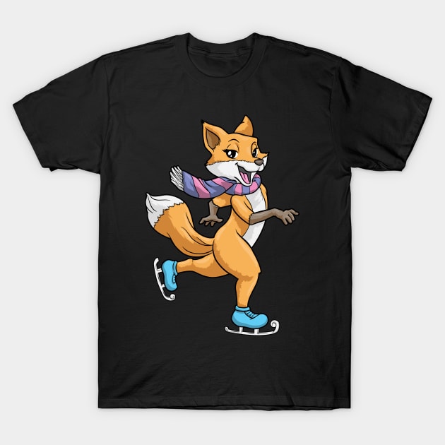 Fox at ice skating with ice skates T-Shirt by Markus Schnabel